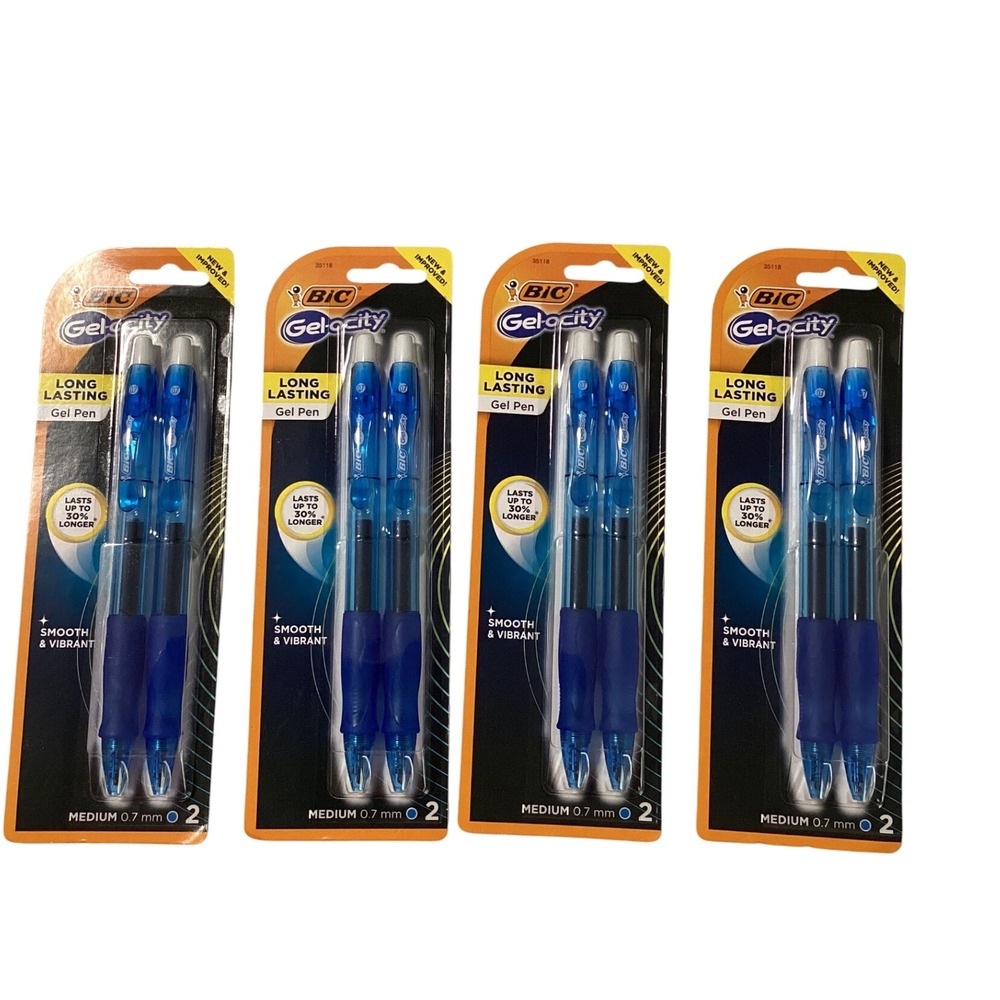 4-BIC Gelocity Blue Gel Pens Medium Point 0.7 mm Smooth Vibrant Long Lasting NEW